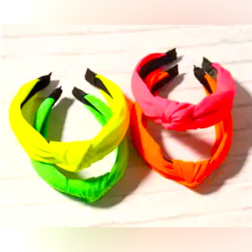 Women’s girls knotted neon headband bundle pink green yellow orange 80s new knot